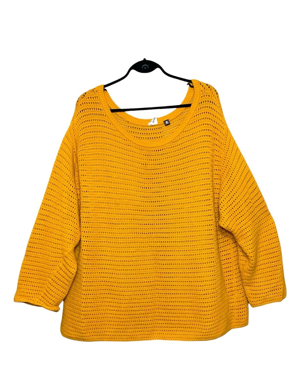 Relaxed Mustard Yellow Open-Knit Sweater Sz 3XL Cotton Slouchy Pullover Layer